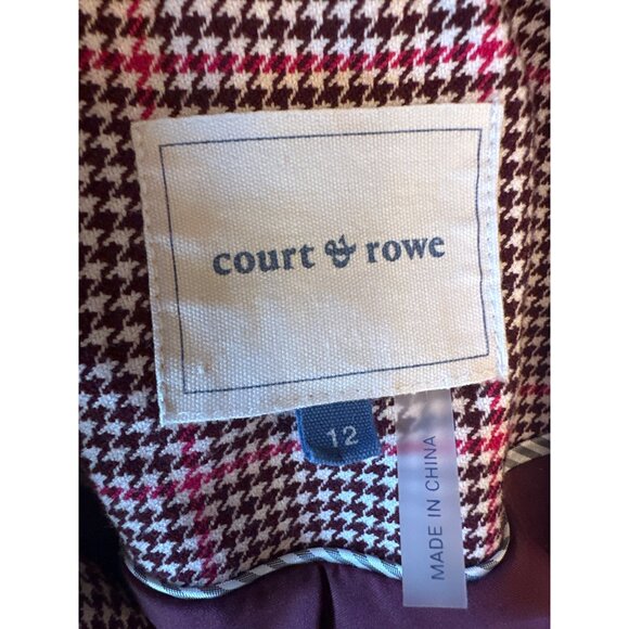 Court & Rowe Womens Houndstooth Double-Breasted Blazer Size 12 Burgundy & Pink - Picture 2 of 6